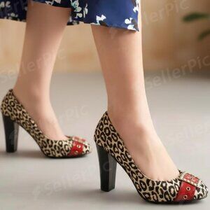 Steve Madden Women's Mindy Leopard Print Faux Fur Block Heel Stiletto Size 9.5M